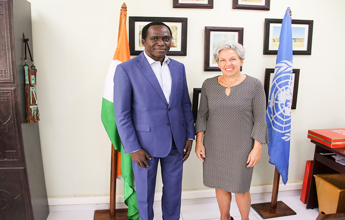 M. Saidou Kaboré et la Coordinatrice Résidente du Système des Nations Unies et Coordinatrice Humanitaire du Niger, Mme Louise Au