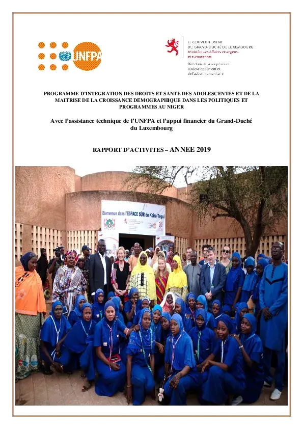 PROGRAMME D’INTEGRATION DES DROITS ET SANTE DES ADOLESCENTES ET DE LA MAITRISE DE LA CROISSANCE DEMOGRAPHIQUE DANS LES POLITIQUES ET PROGRAMMES AU NIGER RAPPORT D’ACTIVITES – ANNEE 2019